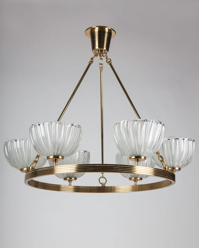 Vintage Collection image 1 of a Barovier e Toso Hoop Chandelier with Murano Glass Shades antique in a Original Lacquered Brass finish.