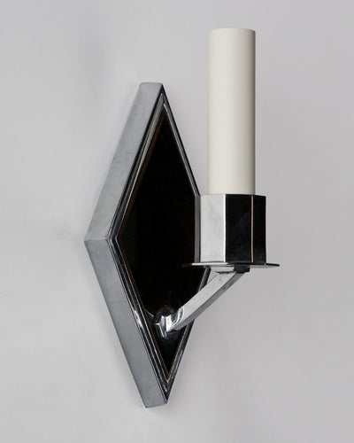 Vintage Collection image 1 of a Black Glass and Chrome Sconce with Diamond Backplate antique.