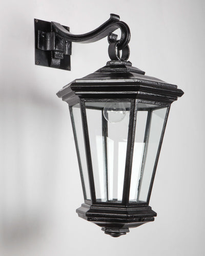 Vintage Collection image 1 of a pair of Blackened Brass and Iron Wall Lanterns antique in a Original Black Paint finish.