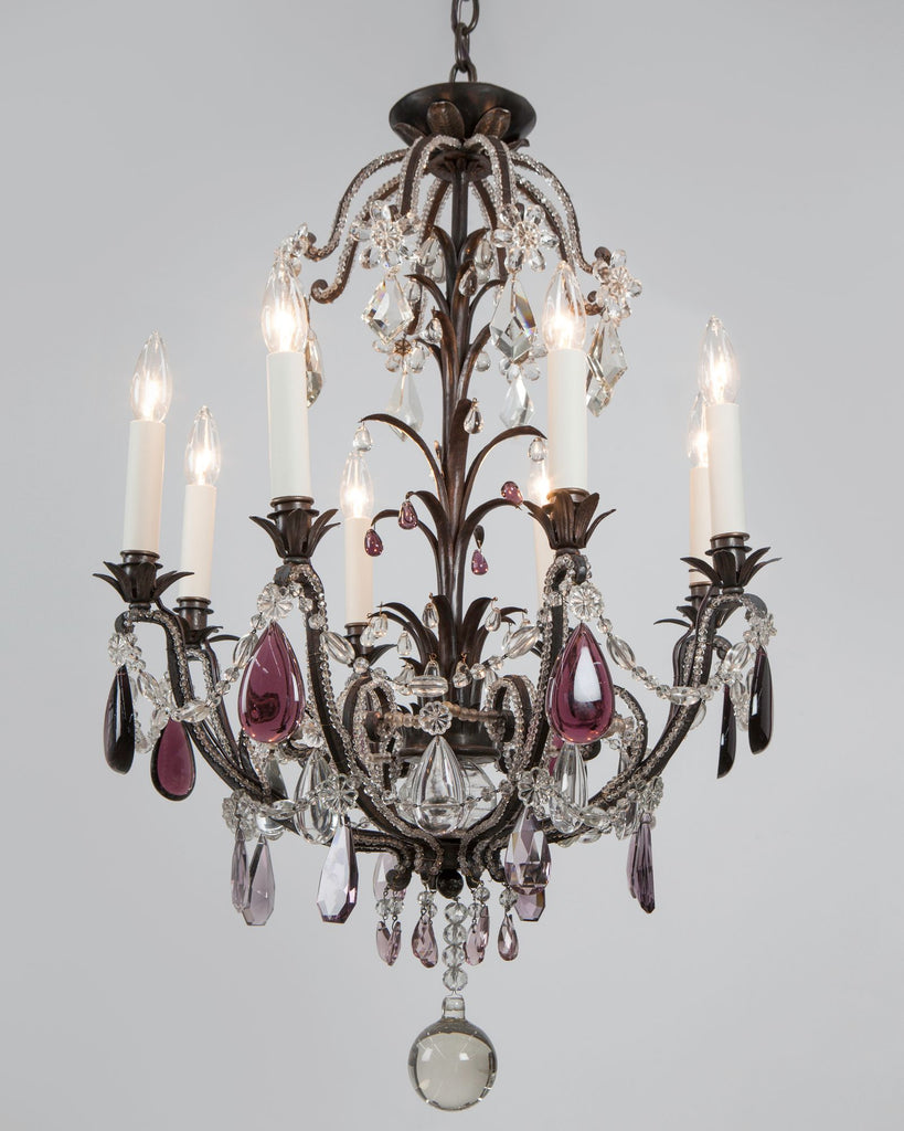 Blackened Iron Chandelier with Crystal Prisms
