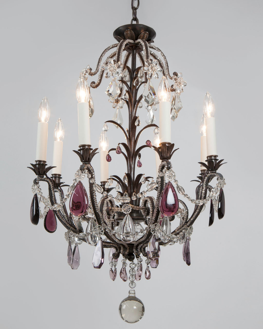 Blackened Iron Chandelier with Crystal Prisms - Main Image
