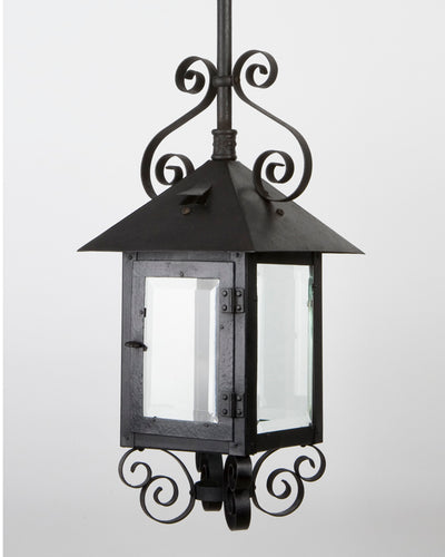 Vintage Collection image 1 of a Blackened Iron Lantern with Beveled Glass Panels antique.