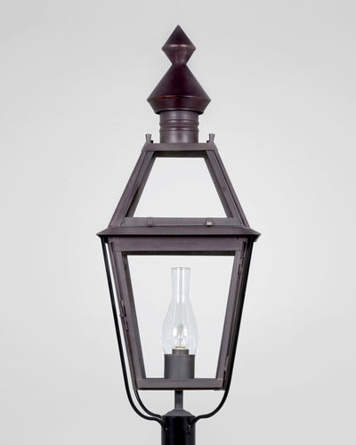 Scofield Lighting Collection image 1 of a Boston Exterior Post Lantern Medium made-to-order.  Shown in Bronzed Copper.
