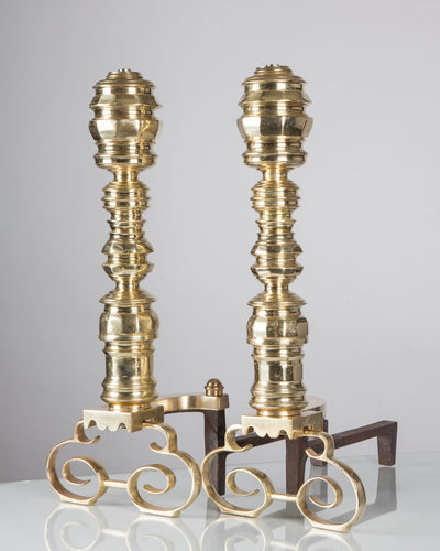 Vintage Collection image 1 of a pair of Brass Baluster Form Andirons antique.