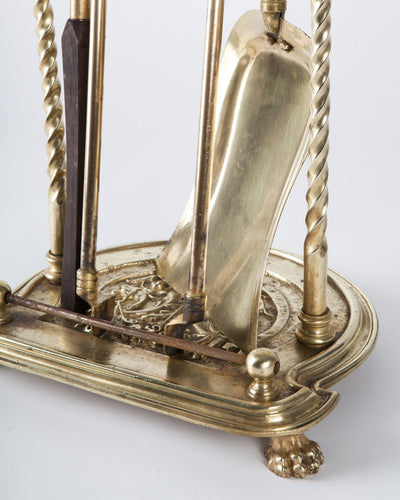 Vintage Collection image 1 of a Brass Fireplace Tools Set with Stand antique.