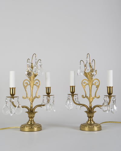 Vintage Collection image 1 of a pair of Brass Table Lamps with Crystal Prisms antique.
