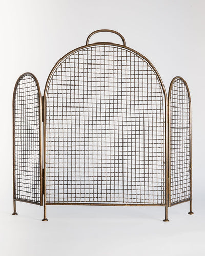 Vintage Collection image 1 of a Brass Triptych Fire Screen Topped with Round Arches antique.