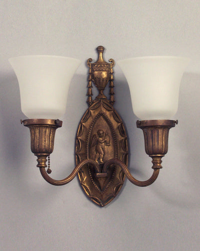 Vintage Collection image 1 of a pair of Bronze Adam Sconces with Glass Shades antique.