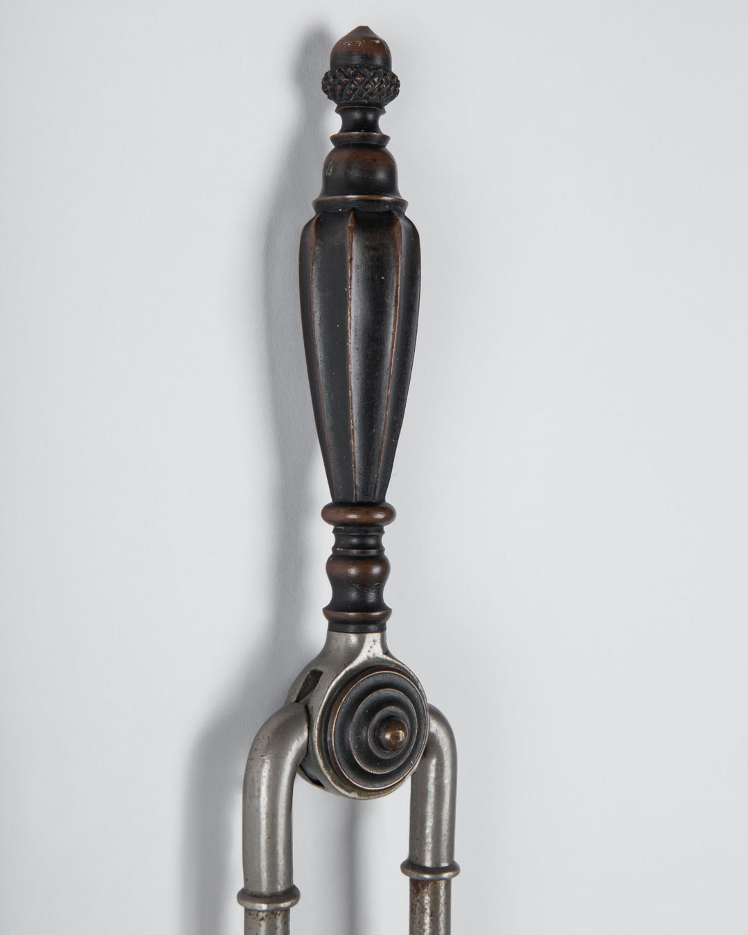 Bronze and Nickel Fireplace Tongs with Acorn Finial