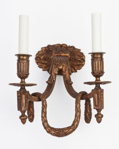 Vintage Collection image 1 of a pair of Bronze Foliate Sconces with Berried Swags antique.