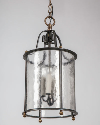 Vintage Collection image 1 of a Caldwell Brass Lantern with Textured Glass Cylinder antique in a Age Darkened Brass finish.