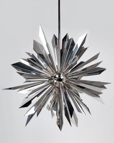 Tony Duquette Collection image 1 of a California Sunburst 27 Chandelier made-to-order.  Shown in Duquette Nickel.