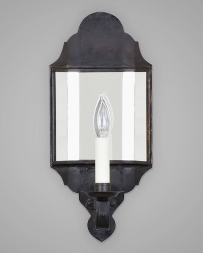 Scofield Lighting Collection image 1 of a Carpenter Hall Sconce made-to-order.  Shown in Aged Tin with optional Plate Mirror.