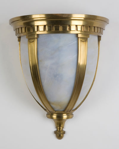 Vintage Collection image 1 of a Cast Brass Curved Opaline Glass Uplight Sconce antique.