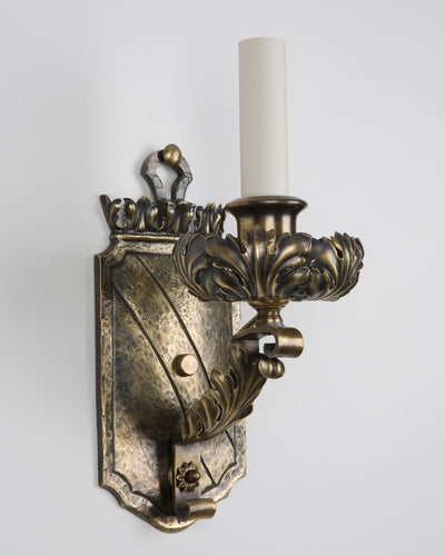 Vintage Collection image 1 of a Cast Brass Shield Form Sconce with Foliate Details antique.