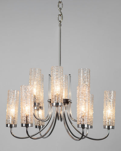 Vintage Collection image 1 of a Chrome Chandelier with Textured Glass Cylinders antique in a Polished Nickel finish.