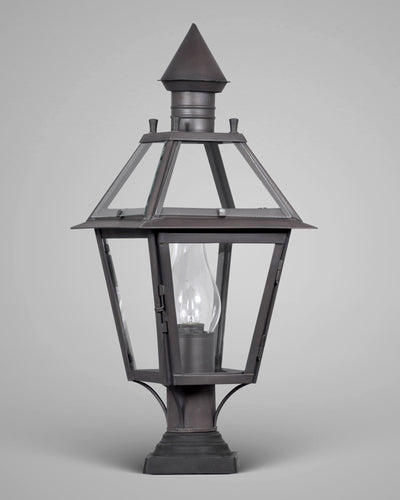 Scofield Lighting Collection image 1 of a Classic Exterior Post Lantern Medium made-to-order.  Shown in Bronzed Copper with optional bronze pier mounted bracket.