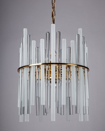 Vintage Collection image 1 of a Clear and Frosted Glass Rod Chandelier antique.