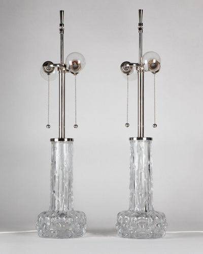 Vintage Collection image 1 of a pair of Clear Textured Glass Table Lamps by Orrefors antique.