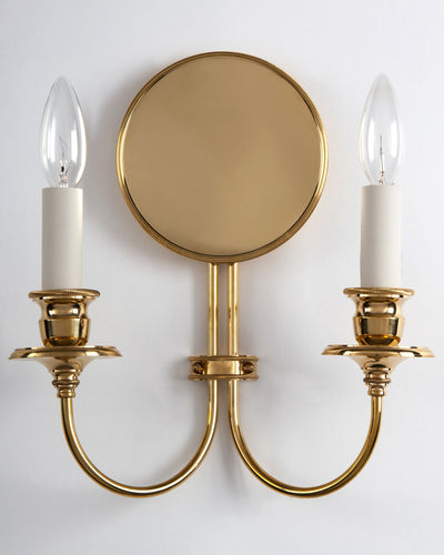 Remains Lighting Co. Collection image 1 of a Curtiss Twin Sconce made-to-order.  Shown in Polished Brass.