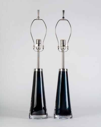 Vintage Collection image 1 of a pair of Dark Blue Oval Glass Table Lamps by Orrefors antique.