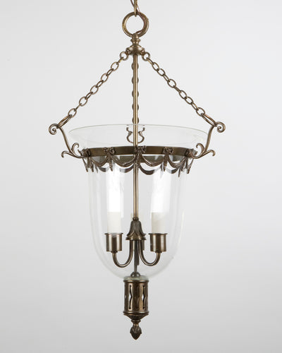 Vintage Collection image 1 of a Dark Brass and Glass Bell Jar Hanging Lantern antique.