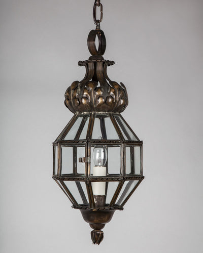 Vintage Collection image 1 of a Dark Brass Lantern with Repousse Leaves antique in a Original Darkened Bronze Finish finish.
