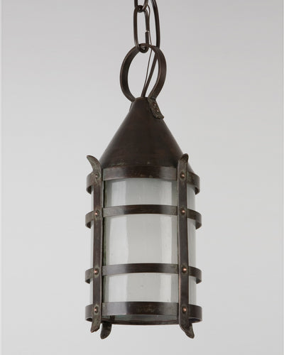 Vintage Collection image 1 of a Darkened Brass Lantern with Frosted Glass Cylinder antique.