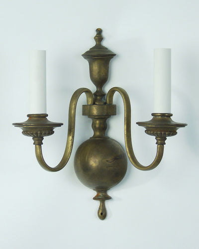 Vintage Collection image 1 of a pair of Darkened Brass William and Mary Style Sconces antique.