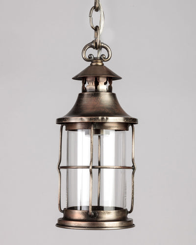 Vintage Collection image 1 of a Darkened Nickel Lantern with Clear Cylinder Glass antique.