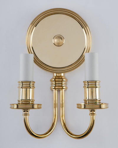 Remains Lighting Co. Collection image 1 of a De Havilland Twin Sconce made-to-order.  Shown in Polished Brass.