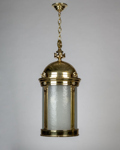 Vintage Collection image 1 of a Domed Cylindrical Lantern with Frosted Pebble Glass antique.