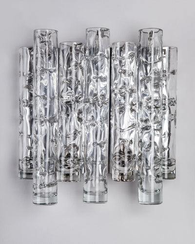 Vintage Collection image 1 of a pair of Doria Sconces with Textured Blown Glass Tube Prisms antique in a Polished Nickel and Aluminum finish.