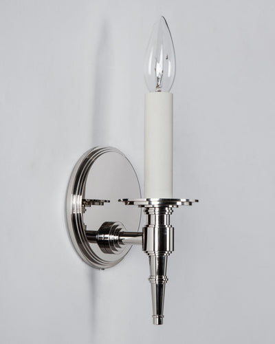 Remains Lighting Co. Collection image 1 of a Douglas Sconce made-to-order.  Shown in Polished Nickel.