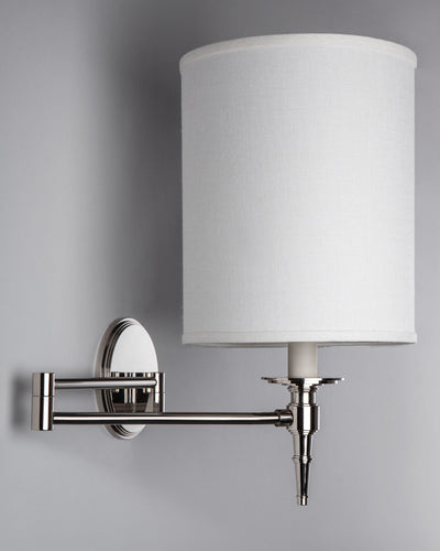 Remains Lighting Co. Collection image 1 of a Douglas Swing Arm Sconce made-to-order.  Shown in Polished Nickel.