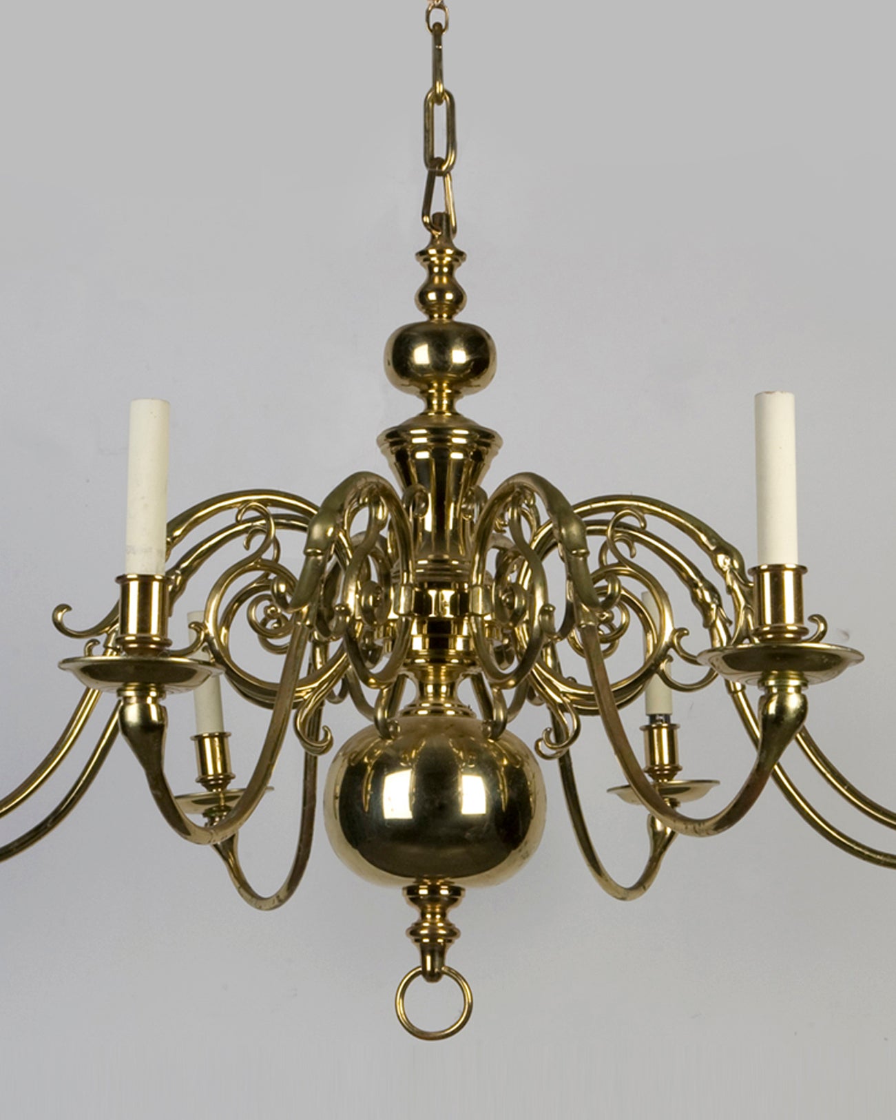 A Dutch, 18th century style solid brass chandelier
