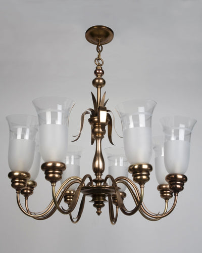 Vintage Collection image 1 of a E. F. Caldwell Chandelier with Frosted Hurricane Glass Shades antique.