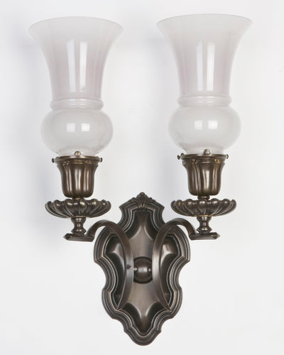Vintage Collection image 1 of a pair of E. F. Caldwell Sconces with Glass Shades antique.