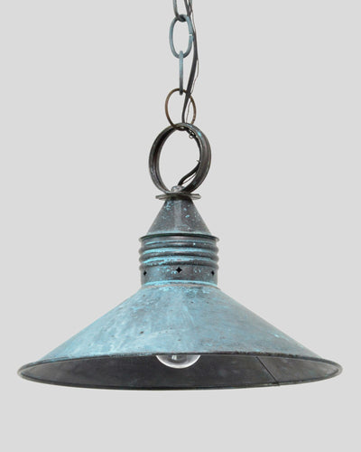 Scofield Lighting Collection image 1 of a Edison Style Exterior Pendant Small made-to-order.  Shown in Oxidized Copper.