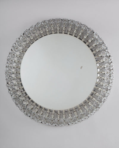 Vintage Collection image 1 of a Emil Stejnar Illuminated Mirror with Crystal Flowers antique in a Polished Aluminum and White Lacquer finish.