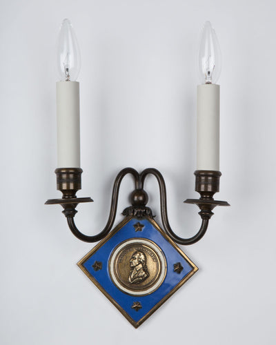 Vintage Collection image 1 of a pair of Enameled Brass George Washington Sconces antique in a Original Aged Brass finish.