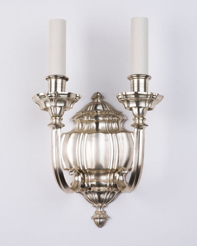Vintage Collection image 1 of a pair of English Baroque Linenfold Sconces in Silverplate antique.