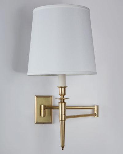 Remains Lighting Co. Collection image 1 of a Eric Swing Arm made-to-order.  Show in Burnished Brass with custom satin shade.