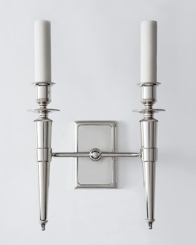 Remains Lighting Co. Collection image 1 of a Eric Twin Sconce made-to-order.  Shown in Polished Nickel.