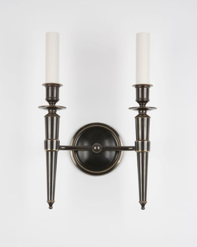 Remains Lighting Co. Collection image 1 of a Erica Twin Sconce made-to-order.  Shown in Oil Rubbed Bronze.