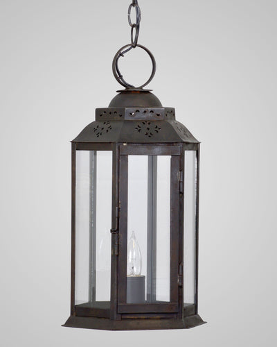 Scofield Lighting Collection image 1 of a European Hanging Lantern Large made-to-order.  Shown in Aged Tin.
