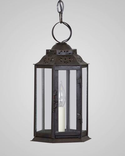 Scofield Lighting Collection image 1 of a European Hanging Lantern Small made-to-order.  Shown in Aged Tin.