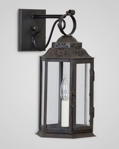 Scofield Lighting Collection image 1 of a European Wall Lantern Small made-to-order.  Shown in Aged Tin.