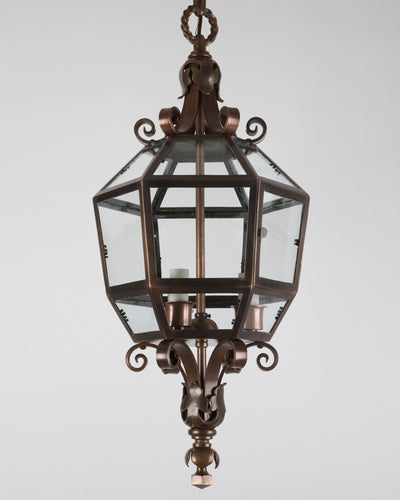 Vintage Collection image 1 of a Faceted Bronze Lantern with Clear Glass antique.