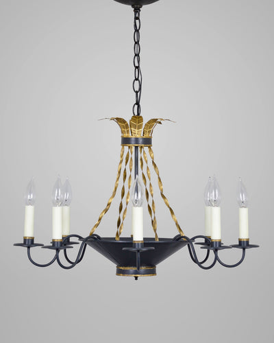 Scofield Lighting Collection image 1 of a Federal Chandelier made-to-order.  Shown in Black painted finish  with yellow gold leaf.